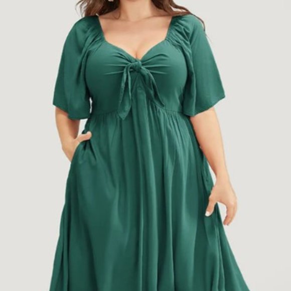 BloomChic Dresses & Skirts - BloomChic Green V-neck w Bodice Knot A-line Midi Renaissance Dress 3x